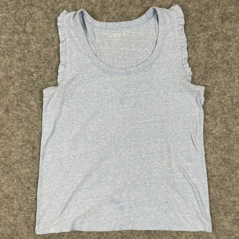 LOFT Women’s Small Blue Ruffle Sleeve Tank Top Lightweight Casual Knit